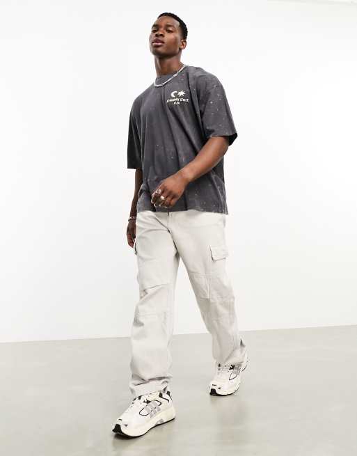 ASOS DESIGN – Svart, stentvättad t-shirt i oversize med abstrakt konsttryck, 4 av 4