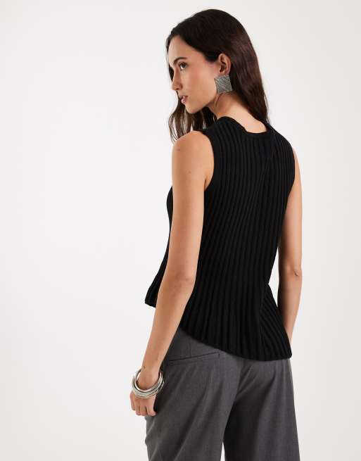 ASOS DESIGN – Svart, stickad, asymmetrisk topp med veck och markerad midja, 4 av 4