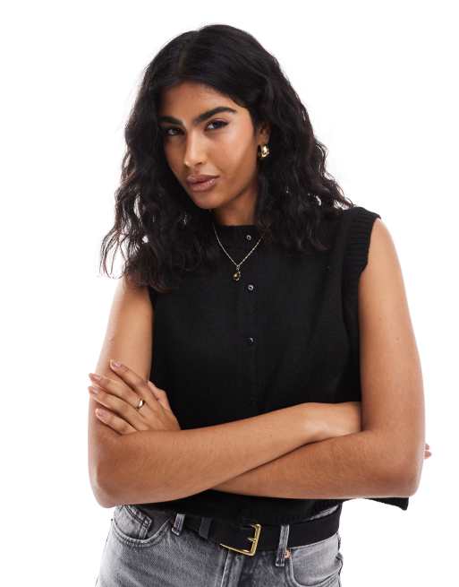 ASOS DESIGN – Svart, stickad, fluffig kostymväst