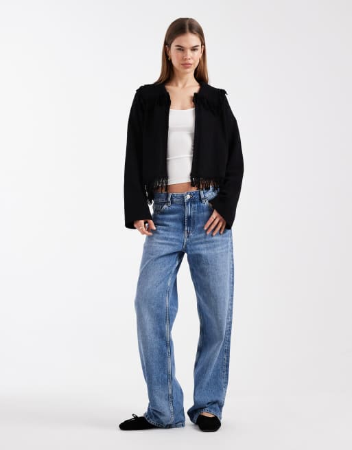 ASOS DESIGN – Svart, stickad kofta med fransar, 2 av 4