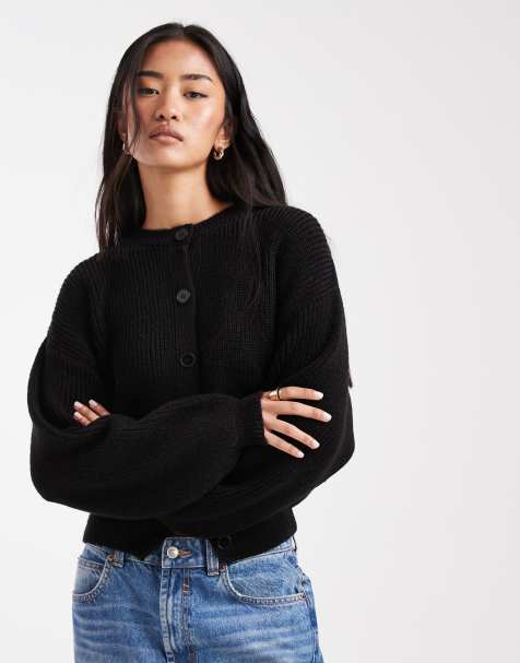 ASOS DESIGN – Svart, stickad kofta med kokongärmar - view 1