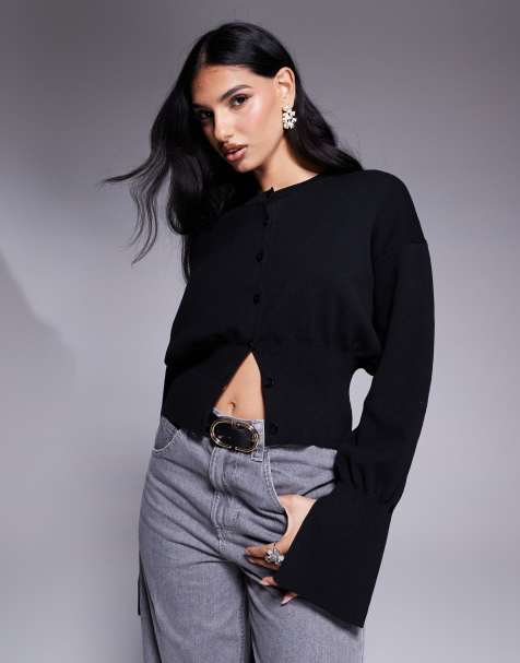 ASOS DESIGN – Svart, stickad kofta med markerad midja - view 1