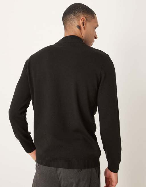ASOS DESIGN – Svart, stickad, långärmad t-shirt med polokrage, 3 av 4