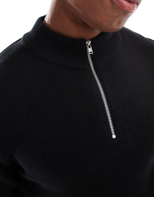 ASOS DESIGN – Svart, stickad, medelkraftig tröja med kort dragkedja, 4 av 4