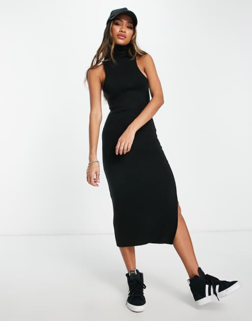 ASOS DESIGN – Svart stickad midiklänning med polokrage och brottarringning