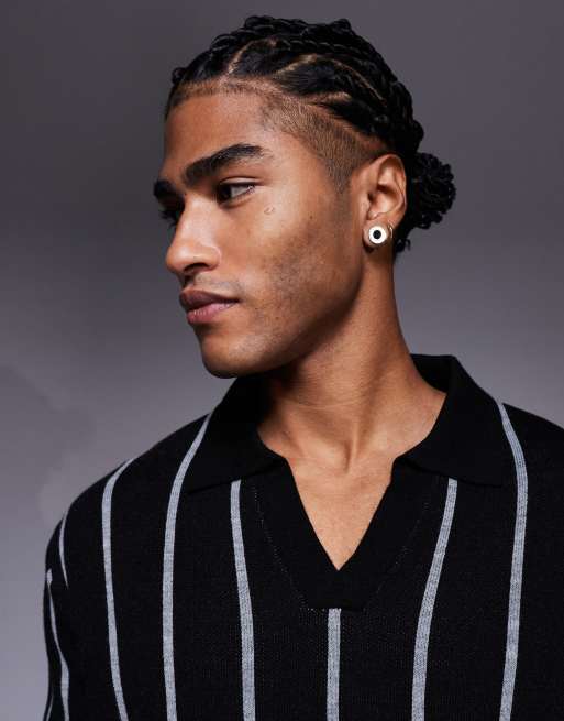 ASOS DESIGN – Svart, stickad pikétröja med avslappnad passform och randigt mönster, 5 av 5