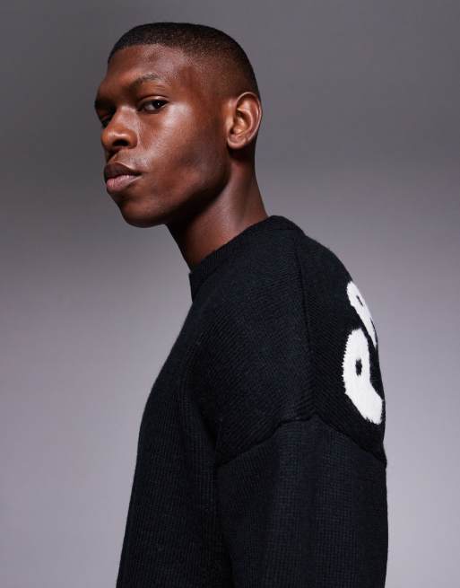 ASOS DESIGN – Svart, stickad tröja i oversize med rund halsringning och "Palermo"-tryck baktill, 4 av 5
