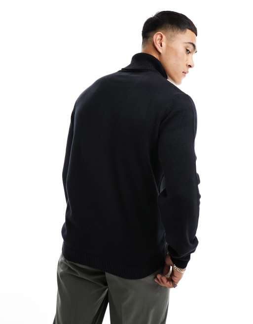 ASOS DESIGN – Svart stickad tröja med polokrage i medeltjockt material, 2 av 4
