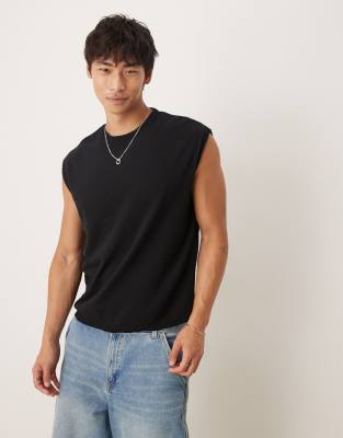 ASOS DESIGN – Svart, stickat linne i oversize med rund halsringning - view 1