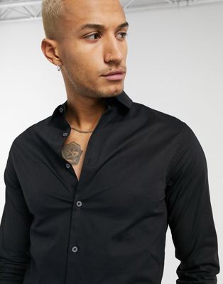 ASOS DESIGN – Svart, stretchig skjorta med extra smal passform