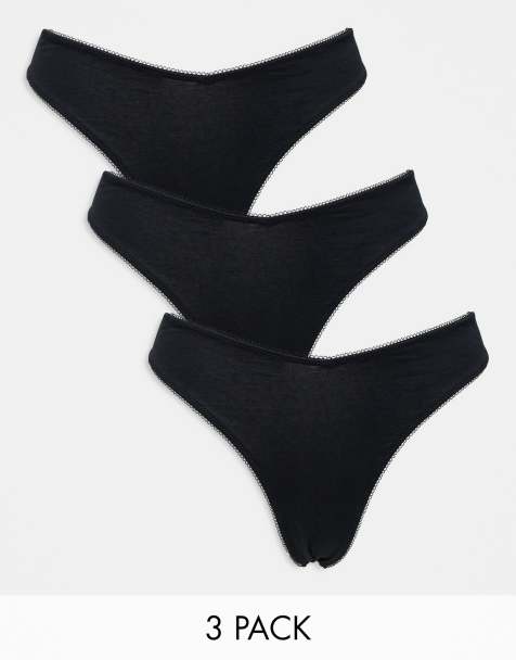 ASOS DESIGN – Svart string i bomull med hög benskärning och ojämn framkant i 3-pack - view 1