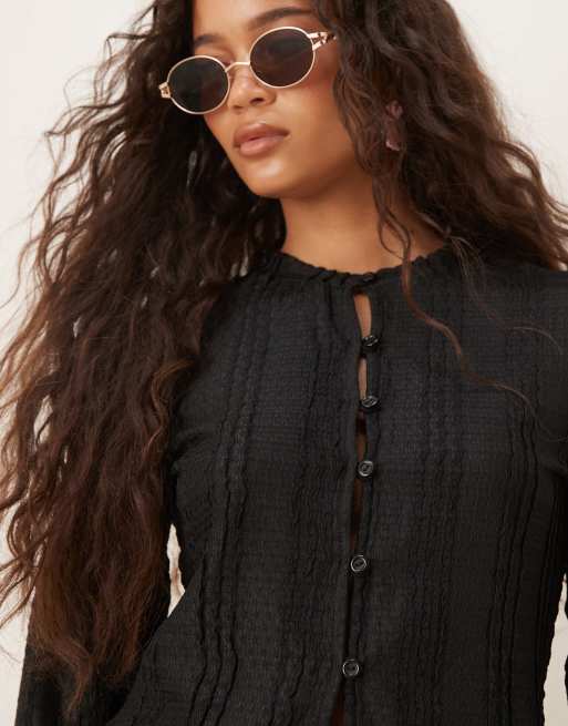 ASOS DESIGN – Svart, strukturerad kofta med knappar, del av set, 4 av 4