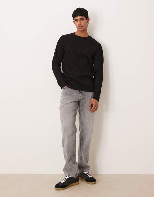 ASOS DESIGN – Svart, strukturerad t-shirt med långa ärmar , 2 av 5