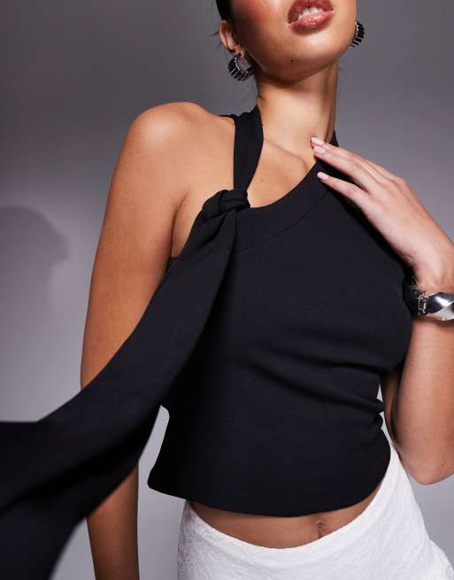 ASOS DESIGN – Svart, strukturerad topp med knytdetalj vid ringningen, 2 av 4