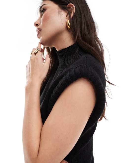 ASOS DESIGN – Svart, strukturstickad miniklänning med hög krage, 4 av 4