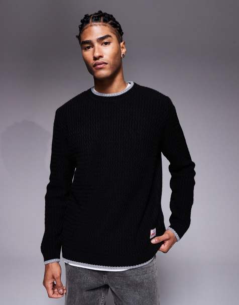 ASOS DESIGN – Svart strukturstickad tröja i oversize med vävd logga - view 1