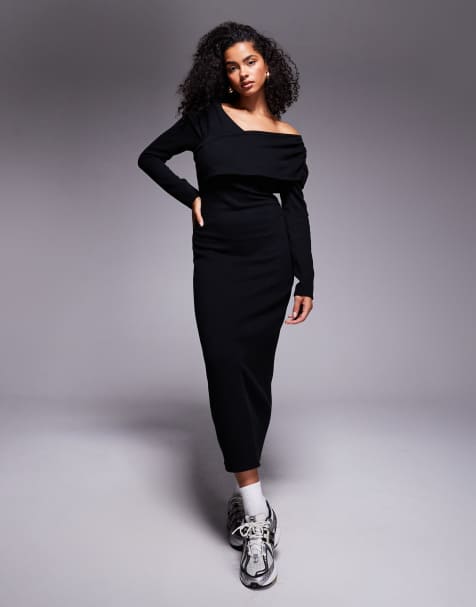 ASOS DESIGN – Svart, supermjuk midiklänning med omlottdesign framtill - view 1