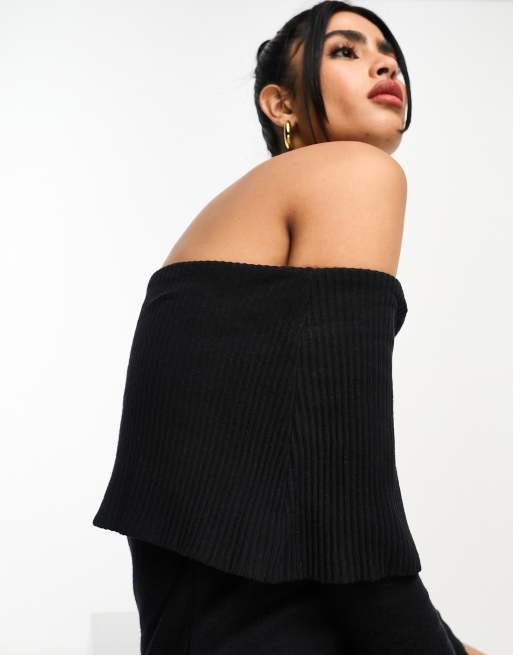 ASOS DESIGN – Svart, supermjuk miniklänning med bardotringning och utsvängda ärmar, 4 av 4