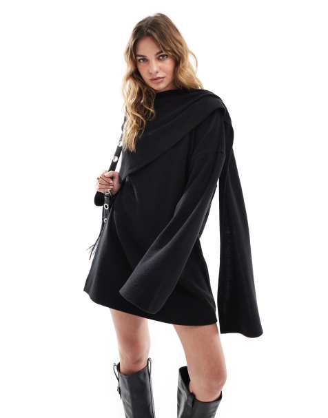 ASOS DESIGN – Svart, supermjuk miniklänning med sjalkrage - view 1