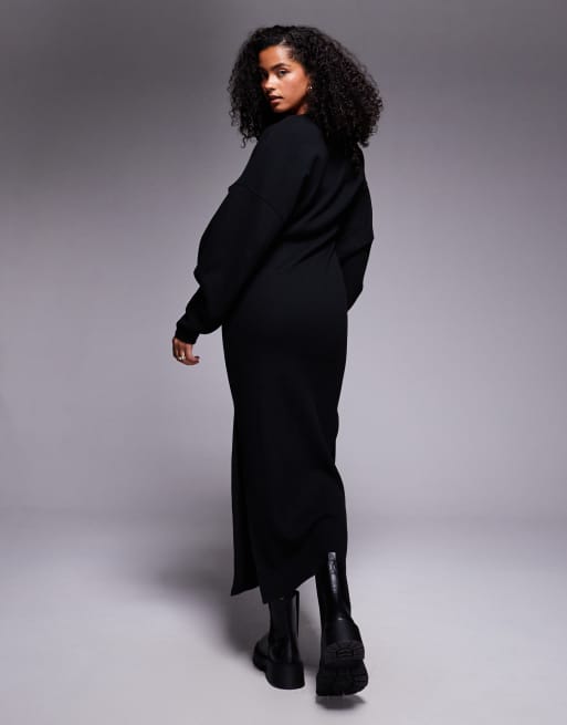 ASOS DESIGN – Svart, supermjuk och slouchy maxiklänning med v-ringning, 4 av 4