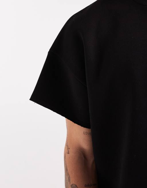 ASOS DESIGN – Svart sweatshirt i extra oversize med korta ärmar och råskuren fåll, 3 av 5