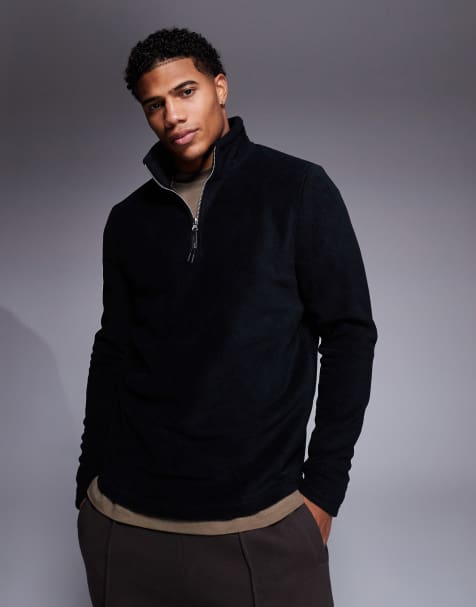 ASOS DESIGN – Svart sweatshirt i fleece med kort dragkedja i halsen - view 1