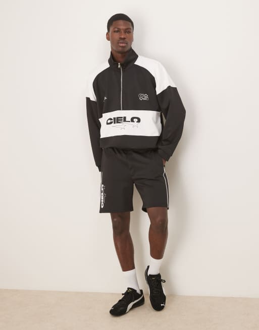ASOS DESIGN – Svart sweatshirt i oversize med boxig passform, ståkrage och tryck av scubaliknande material, del av set, 3 av 4