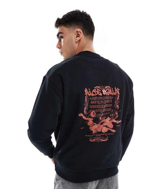 ASOS DESIGN – Svart sweatshirt i oversize med graffititryck baktill