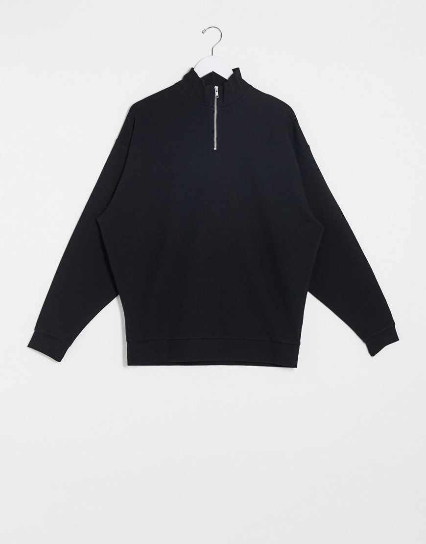 ASOS DESIGN – Svart sweatshirt i oversize med halvlång dragkedja