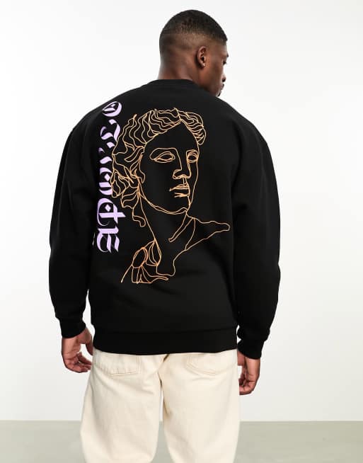 ASOS DESIGN – Svart sweatshirt i oversize med tecknat statytryck