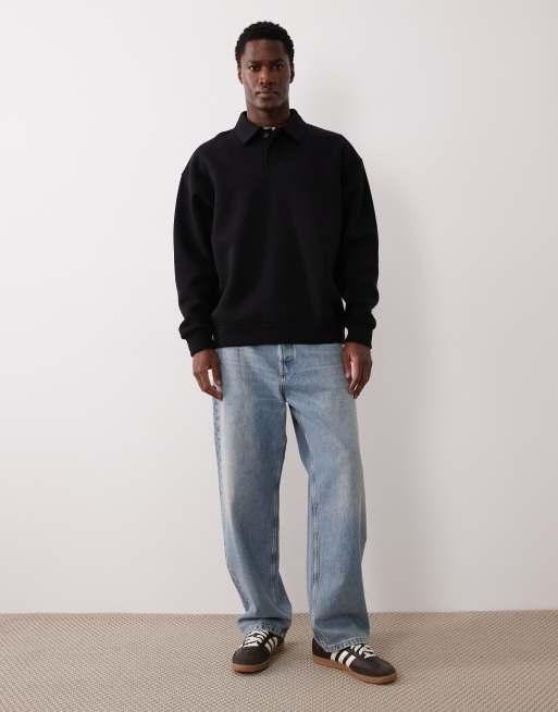 ASOS DESIGN – Svart sweatshirt i oversize och pikéstil, 2 av 5