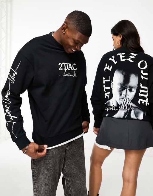 ASOS DESIGN – Svart sweatshirt i oversize och unisex-modell med licenserade Tupac-tryck