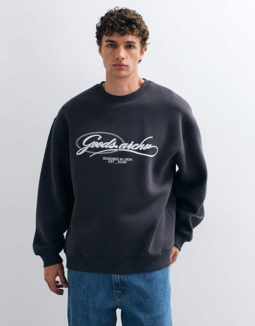 ASOS DESIGN – Svart sweatshirt i oversized fit och scubaliknande tyg med puffigt tryck, 2 av 5