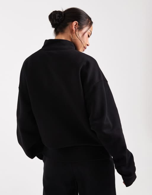 ASOS DESIGN – Svart, sweatshirt med dragkedja vid halsen och borstad insida, 3 av 4