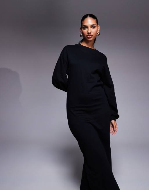 ASOS DESIGN – Svart sweatshirtklänning i midilängd och bomull med ballongärmar, 2 av 4