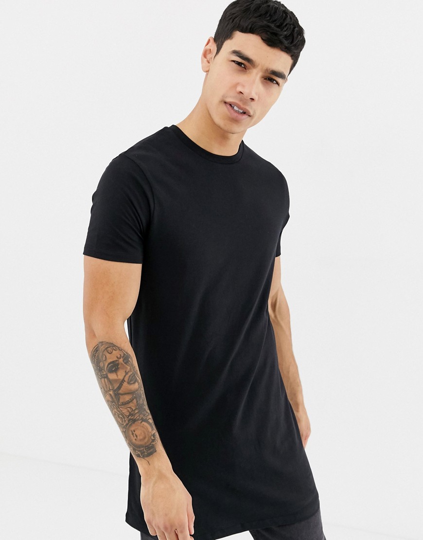 ASOS DESIGN – Svart t-shirt i extra longline-modell med rund halsringning