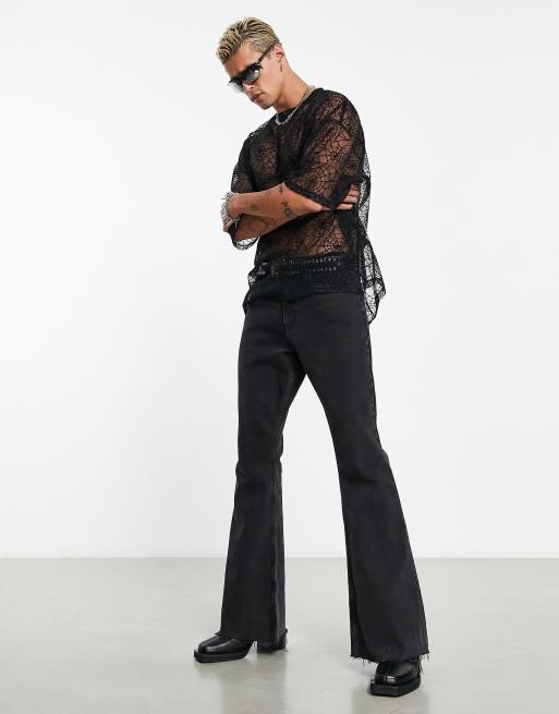 ASOS DESIGN – Svart t-shirt i mesh och oversize med flockat spindelvävsmönster, 3 av 4