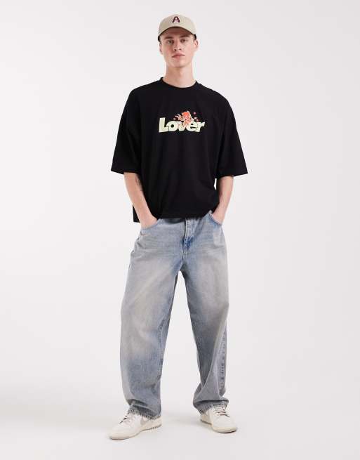 ASOS DESIGN – Svart t-shirt i oversize med boxig passform och frukttryck, 2 av 5