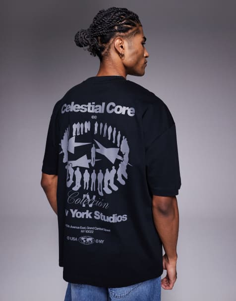 ASOS DESIGN – Svart t-shirt i oversize med 'Celestial Core'-tryck - view 1