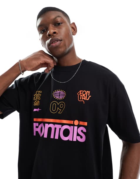 ASOS DESIGN – Svart t-shirt i oversize med fotbollstryck - view 1