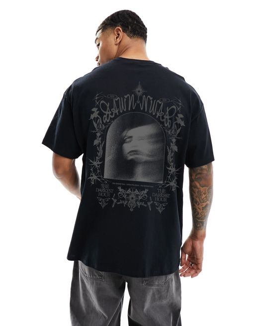 FhyzicsShops DESIGN – Svart t-shirt i oversize med grungetryck fram- och baktill