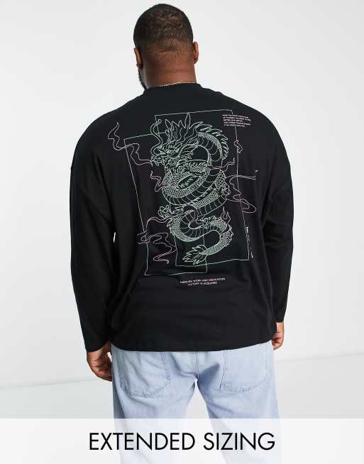 ASOS DESIGN – Svart t-shirt i oversize med långa ärmar och souvenirtryck framtill och baktill