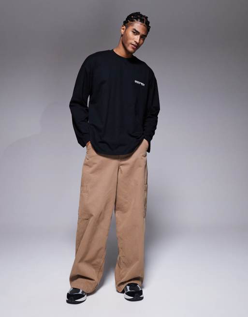 ASOS DESIGN – Svart t-shirt i oversize med långa ärmar och texttryck framtill, 2 av 5