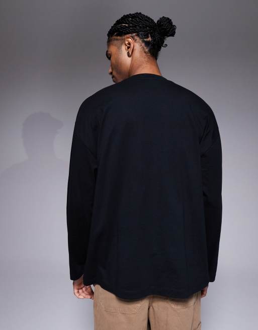 ASOS DESIGN – Svart t-shirt i oversize med långa ärmar och texttryck framtill, 3 av 5