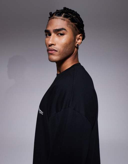 ASOS DESIGN – Svart t-shirt i oversize med långa ärmar och texttryck framtill, 4 av 5