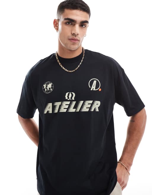 ASOS DESIGN – Svart t-shirt i oversize med sport-tryck framtill, 2 av 4