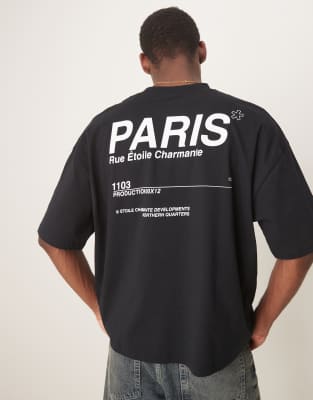 ASOS DESIGN – Svart t-shirt i oversize med stadstryck - view 1