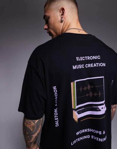 ASOS DESIGN – Svart t-shirt i oversize med tryck fram- och baktill - view 1