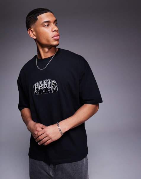 ASOS DESIGN – Svart t-shirt i oversize och stadsbroderi på bröstet - view 1