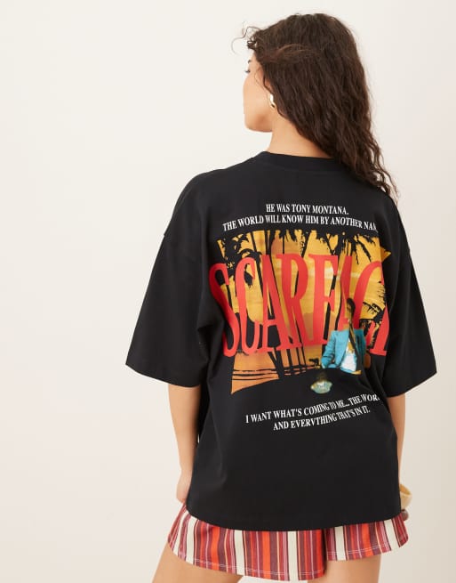 ASOS DESIGN – Svart t-shirt i oversize och unisex-modell med Scarface-tryck, 3 av 4